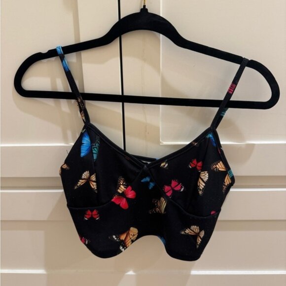 Butterfly Print Black Crop Top - Picture 1 of 4